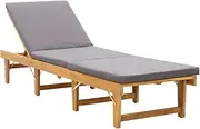 vidaXL Sun Lounger in Dark Grey - Foldable, Adjustable and Portable, with Removable Cushion - Perfect Outdoor Furniture Made of Solid Acacia Wood