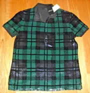 LAUREN Ralph Lauren Women’s Tartan Plaid Sequined Polo Shirt Top NWT $245~LARGE