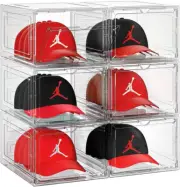6 Pack Hat Organizer Box, Stackable Clear Baseball Caps Holder Box Containers wi