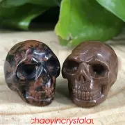 2pcs Natural red obsidian skull quartz crystal carved 1" skull gem reiki healing