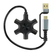 Two to Five AUX Expansion Splitter USB A/Type C Male to 5-Port 3.5mm Female