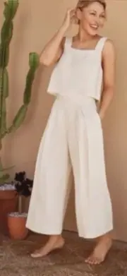 Next Emma Willis Collection Vest Top Blouse UK Sz 12 Beige Linen Mix Buttons BN