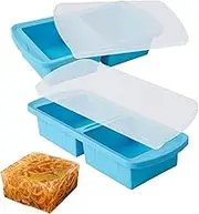 MAKTOR 2 Pack Silicone Freezer Trays with Lids, Reusable Ice Mold & Storage Container - Makes 4 Large 500ml Cubes for Freezing Soup, Stew & Sauce, Oven & Dishwasher-Safe