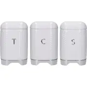 3pc Kitchencraft Lovello Textured Tea/Coffee/Sugar Storage Box Set - White