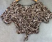 NWT Victoria's Secret Juniors Leopard Print Short Sleeve Back Tie Shirt Size XL