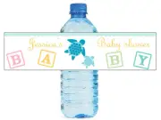 100 Mom & Baby Turtle Baby Shower / Birthday Water bottle labels self stick