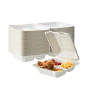[8X8 3-Compartment 75-Pack 100% Compostable Clamshell Take Out Food Container...