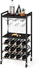 Bar Cart Black Small Wine Rack with Wheels Table with Wheels Glass Stand Freestanding Floor Wine Bar Cart Liquor Stand Cart Home Cart for Kitchen Dining Bar