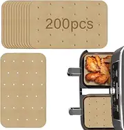 200Pcs Air Fryer Paper Liners, Disposable Airfryer Liners Dual Parchment Paper Compatible with Ninja AF400UK AF300UK Tower Salter, Nonstick Perforated Rectangle Cooking Paper Sheet 5.5x8.5in