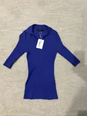 TED BAKER LONDON WOMAN'S PAAIIGE BLUE/PURPLE PLATED KNITTED POLO, SZ 2, BNWT*