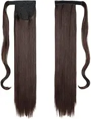 Straight Ponytail Hair Pieces Long Ponytail Extension Wrap Around Synthetic Hair Piece Ponytail Extensions Clips for Women (Brown 4#, One size)