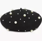 NEW Tasha Imitation Pearl Beret Black