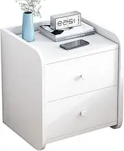 White Bedside Table, Wooden End Table, Nordic Mini Storage Side Table, Bedroom Bedside Cabinet with Two Drawers, Night Stand for Bedrooms ﻿