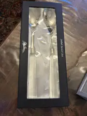 Oleg Cassini Salad Server Set Crystal Handle Stainless Steel NEW Box Casino Logo