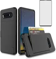 Asuwish Phone Case for Samsung Galaxy S10e with Tempered Glass Screen Protector Cover and Credit Card Holder Stand Slim Hybrid Cell Accessories Glaxay S 10e Gaxaly 10se Galaxies Se10 Women Men Black