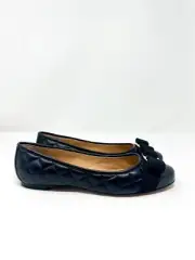 Ferragamo Women's Varina Quilted Leather Cap Toe Ballet Flats Black 10.5 US $795
