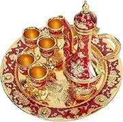 Vintage Coffee Pot Set, Metal Tea Pot Set European Style Multipurpose Luxury Innovative Elegant for Wedding (Gold Red)