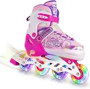 Inline Skates for Girls and Kids, Roller Skates Blades with 4 Size Adjustable Light up Wheels for Kids Girls Beginner Indoor Outdoor Sports Games