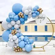 [LDFWAYAU] 116 Pieces Balloons Garland Arch Kit Set Blue Metal Gold Latex Balloon for Wedding Birthday Baby Shower Party Decorations with balloon strip tape (Blue Gold)