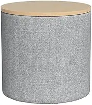 Artiss Storage Ottoman Blanket Box 40cm Foot Stool Coffee Table Linen Round Grey