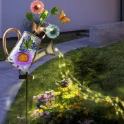 Solar Outdoor Watering Can Lights-Butterfly Decorative Path Lights, Metal Gla...