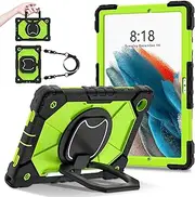 Full Protective Case Tablet Case Compatible with Samsung Galaxy Tab A8 10.5 Inch X200 / X205 (2021) Heavy Duty Shockproof Cove Protective Case W 360 Swivel Kickstand+Hand Strap+Shoulder Strap(Black+Gr