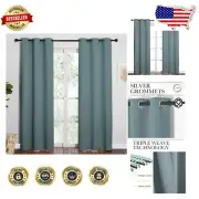Thermal Insulated Grommet Blackout Drapes - Modern Greyish Blue, 2 Panels 42x84
