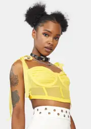 Lemon Tie Breaker Mesh Corset Top