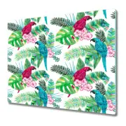 Tempered Glass Worktop Saver Kitchen Tropical parrots green 60x52