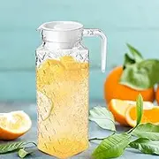 2 Pack Plastic Pitcher with Lid, 1.1L Water Jar with Ribbed Design, Plastic Water Pitcher with Vented Lid, BPA-Free Water Pitcher, Clear Fridge Pitcher for Hot Water Ice Tea Coffee Juice(Diamond)