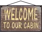 Welcome to Our Cabin Sign Brown Vintage Style Rustic Home Decor Gift