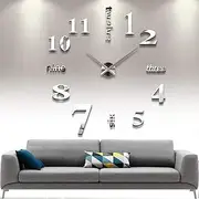 CUGBO DIY Wall Clock Modern Large 3D Wall Clock Mirror Stickers Home Office Decor,Silver