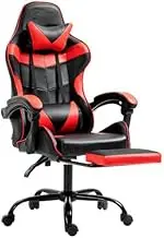 Ergonomic Gaming Chair with Adjustable Armrests, Lumbar Support, Red and Black