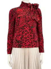 Red Silk Leopard Print Blouse