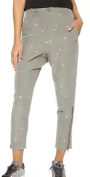 Sass & Bide Remix Future Star Army Green Gold Star Slim Pants Sz 2 NWT $350