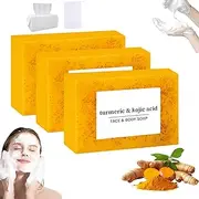 Bellusi Lemon Turmeric Soap, Bellusi Brightening Lemon Turmeric & Kojic Acid Soap, Lemon Turmeric Kojic Acid Soap, Lemon Turmeric Beauty Bar For Facial And Body (3pcs)