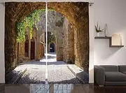 [Ambesonne] Tuscan Decor Collection, Ancient Italian Street in Small Provincial Town of Tuscan Italy Europe, Window Treatments, Living Room Bedroom Curtain 2 Panels Set, 108 X 84 Inches, Ivory Green