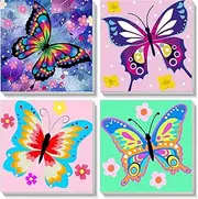 4 Pack Butterfly Paint by Numbers for Children with Wooden Frame-Butterflies Paint by Numbers Kids Ages 4-8-12,DIY Painting by Numbers for Kids Acrylic Oil Canvas for Home Wall Decor(8X8inch)