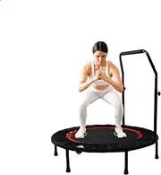 48" Rebounder Trampoline Foldable Fitness Indoor Exercise Workout Rebounder Trampoline with 5 Level Adjustable Heights Foam Handrail, Max Load 300KG