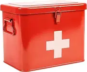 Xbopetda First Aid Kit, First Aid Medicine Supplies Bin - 2-Tier Metal Medicine Storage Tin, Samll First Aid Box with Removable Tray for Home & Workplace Emergency Tool Set - Red