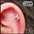 STAMPED 14K GOLD 16G 3 Marquise Gem THREADLESS LABRET STUD TRAGUS Flat back Ring