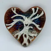 RAKU Pottery Iridescent Heart Artist Signed Jeremy Diller Worry Stone Keepsake