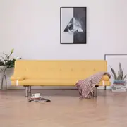 Sofa Bed with Two Pillows Yellow Polyester