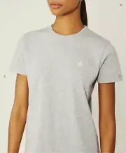New Tory Burch Sport Melange Cotton Jersey Grey Logo Patch T shirt XS size