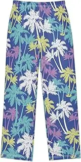 [ZZXXB] Coconut Tree Boys Long Pants Soft Trousers Elastic Waist Kids Lounge Bottoms with Pockets S-XL