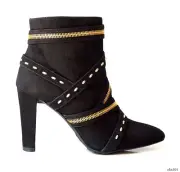 STUART WEITZMAN black suede gold studs zippers ANKLE BOOTS Pistolero $545
