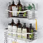 Shower Caddies 2 Pack,Self Adhesive Wall Shower Organizer,No Drill Bathroom Shower Shelves for Inside Shower, Bathroom Organizers and Storage,Rustproof Stainless Steel Shampoo Holder