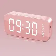 zolyet Digital Alarm Clock with -Speaker Radio Mirror Surface USB Port Multifunctional Electronic Clock for Home Office Pink