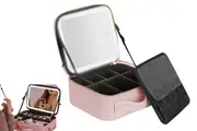 Makeup Case with LED Light and Mirror Portable Cosmetic Bag for Travel Outdoor-Pink