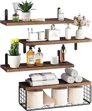 Floating Shelves，floating book shelves for wall,home decor,4 sets of wall shelves, display shelf,Suitable for Bathroom, Living Room, Bedroom, Kitchen Hanging Storage Racks（Paulownia dark brown）